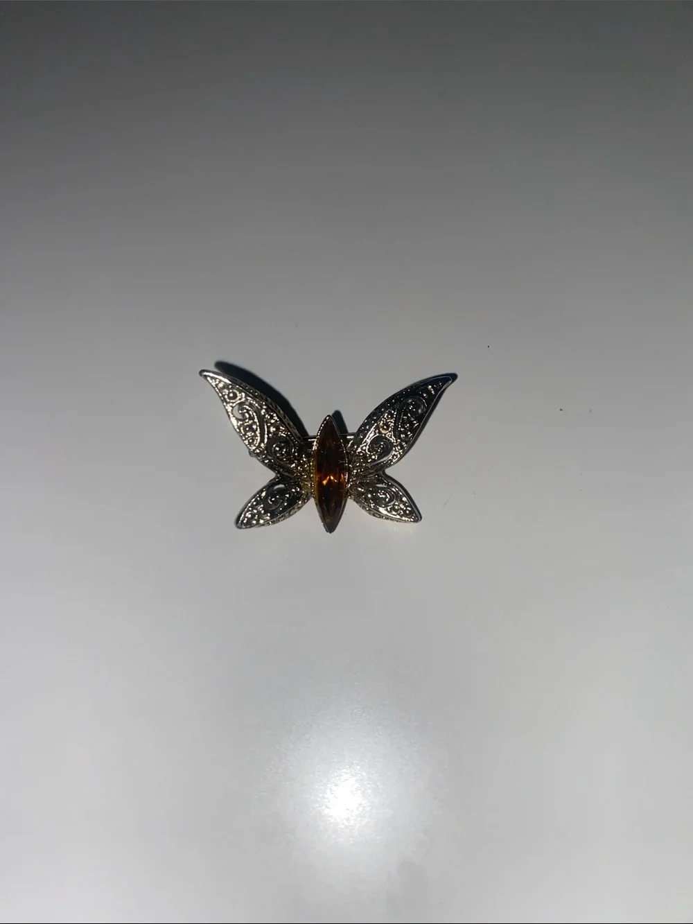 Butterfly Brooch with Amber Marquise Center